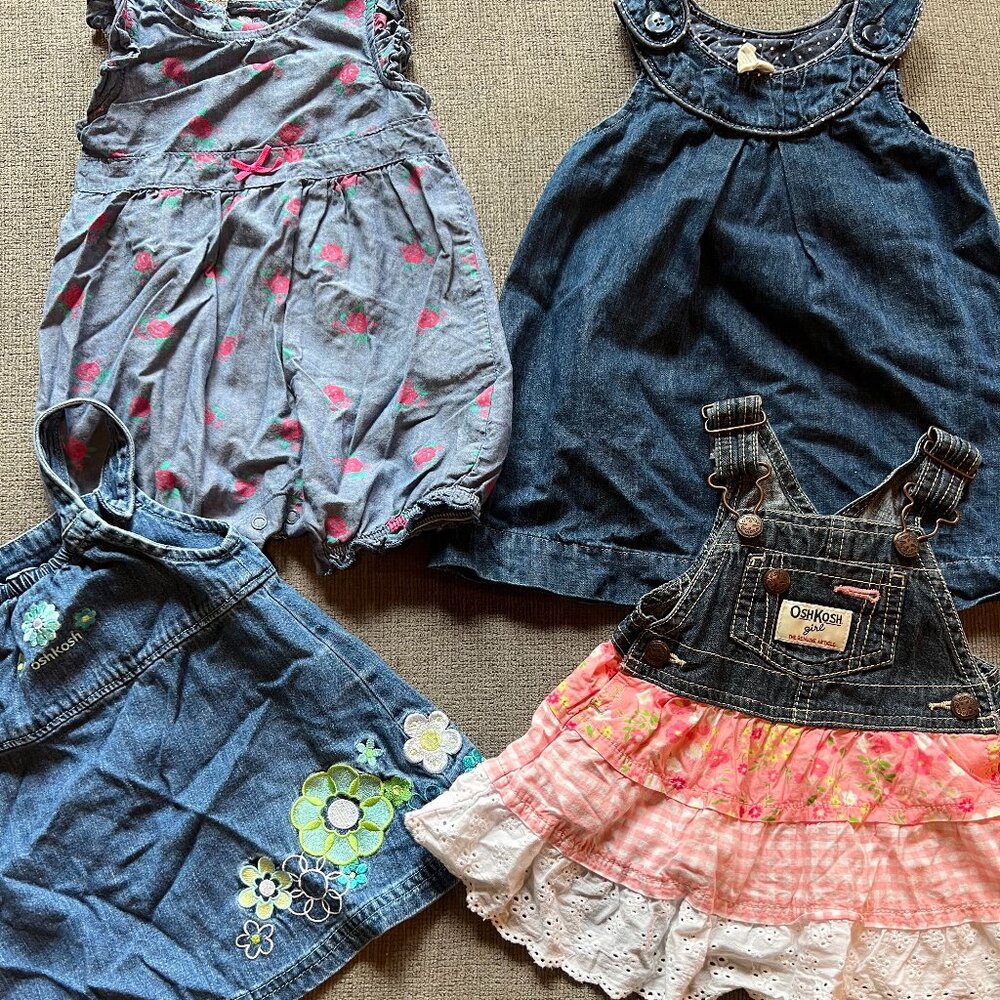 Adorable 4-Piece Denim Dress Bundle for Baby Girls (6-9 Months)
